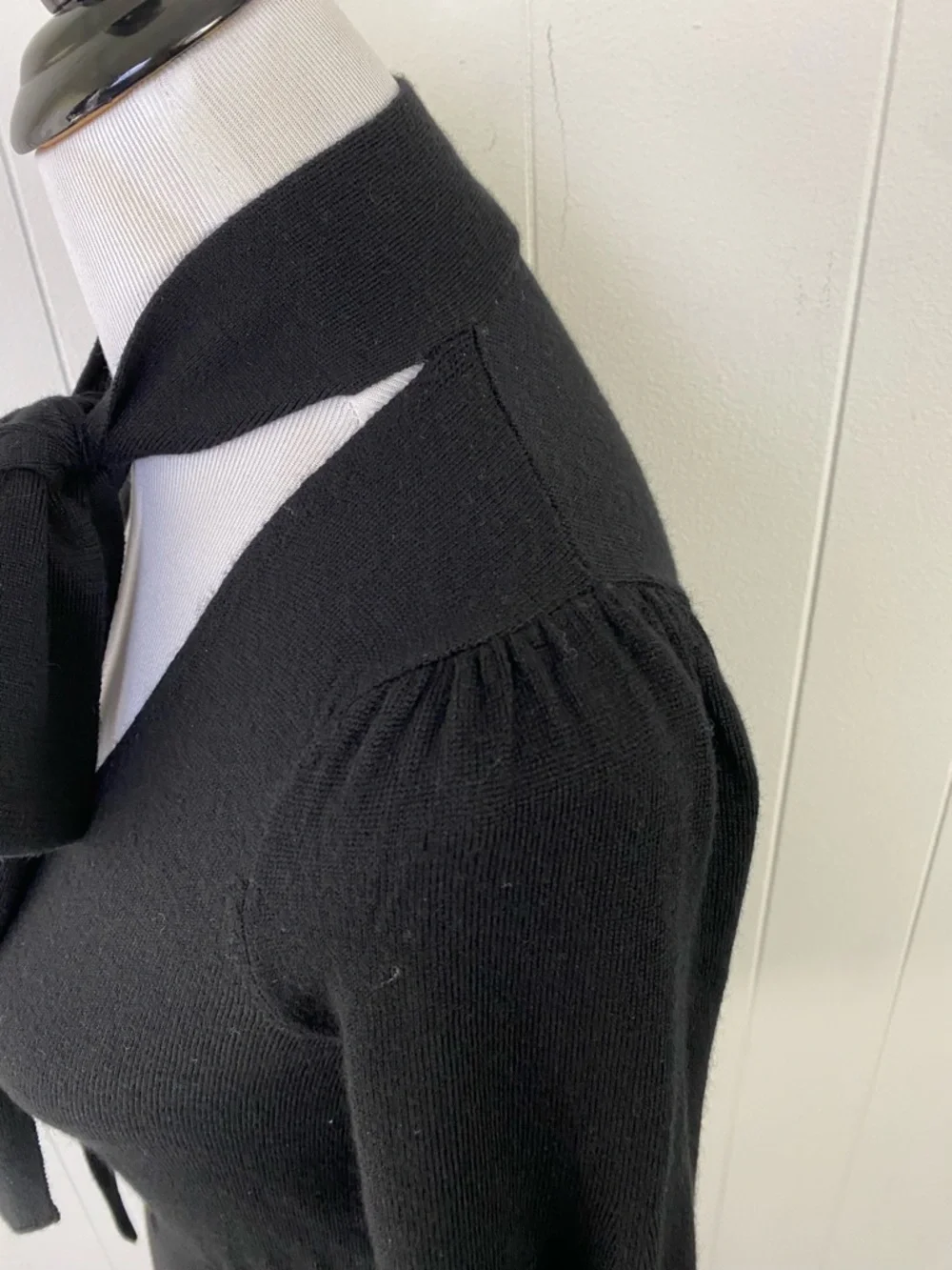 Zimmermann Black 100% Wool Sweater Puff‎ Sleeve Scoop Tie Neck Size 0P Elegant
